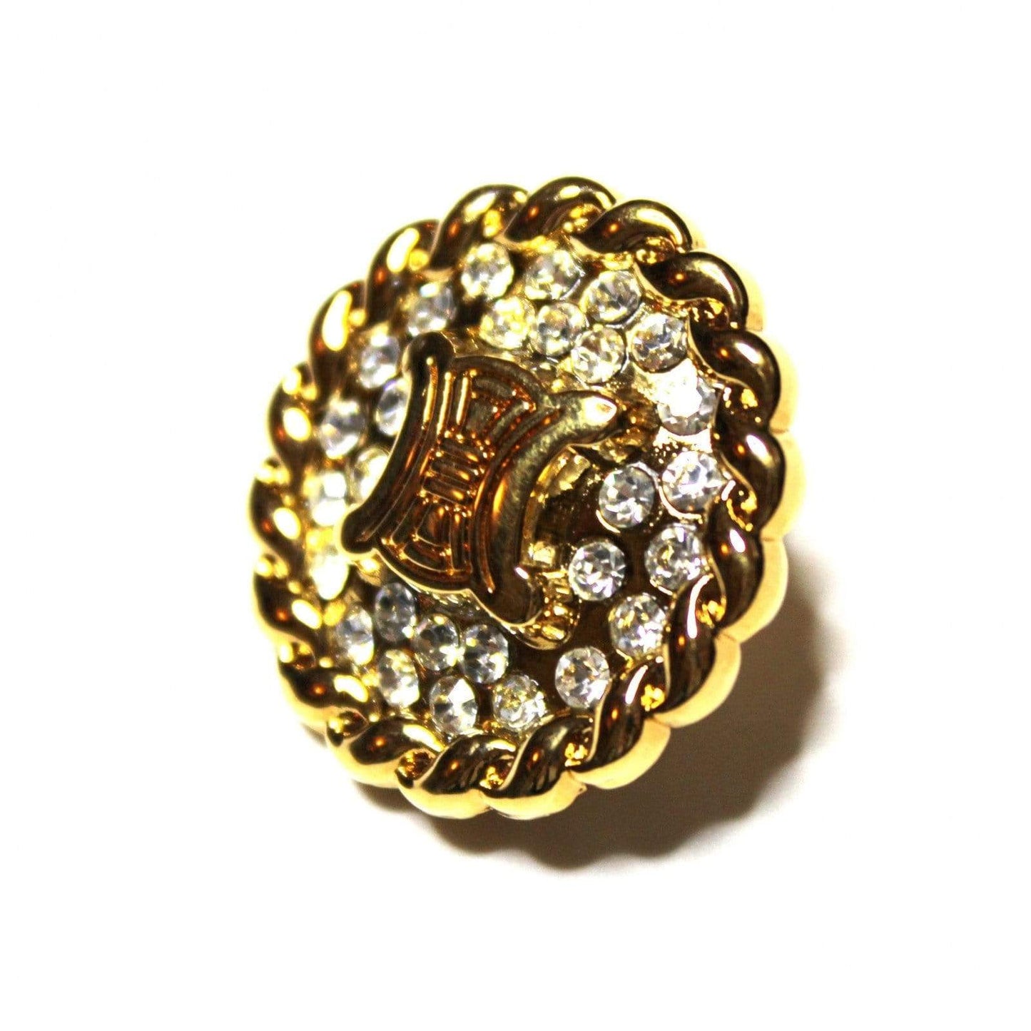 Gold Celine Logo Pin with Crystal Accents RSTKD Vintage