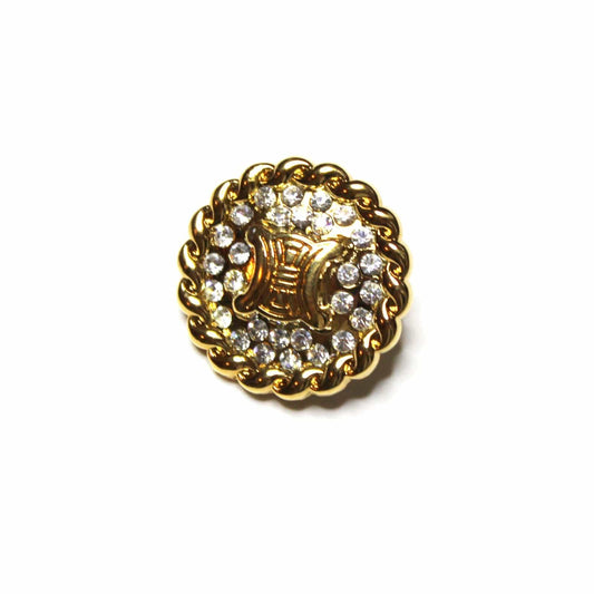 Gold Celine Logo Pin with Crystal Accents RSTKD Vintage