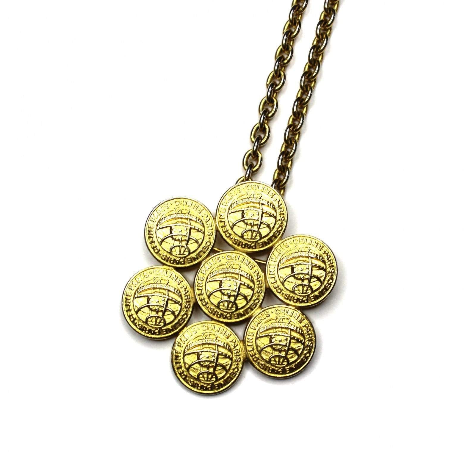 Gold Celine Multi Coin Pin Chain RSTKD Vintage