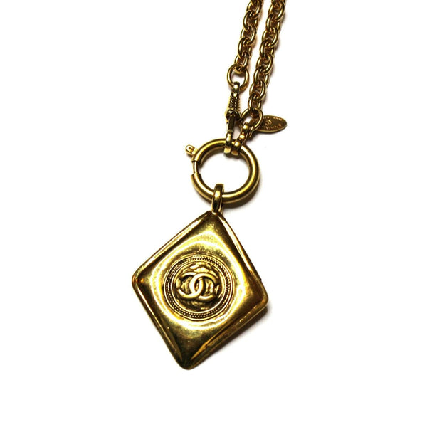 Gold Chanel Diamond Shape Necklace RSTKD Vintage