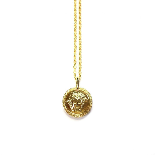 Gold Gianni Versace Double Sided Medusa Head Coin Pendent Chain RSTKD Vintage
