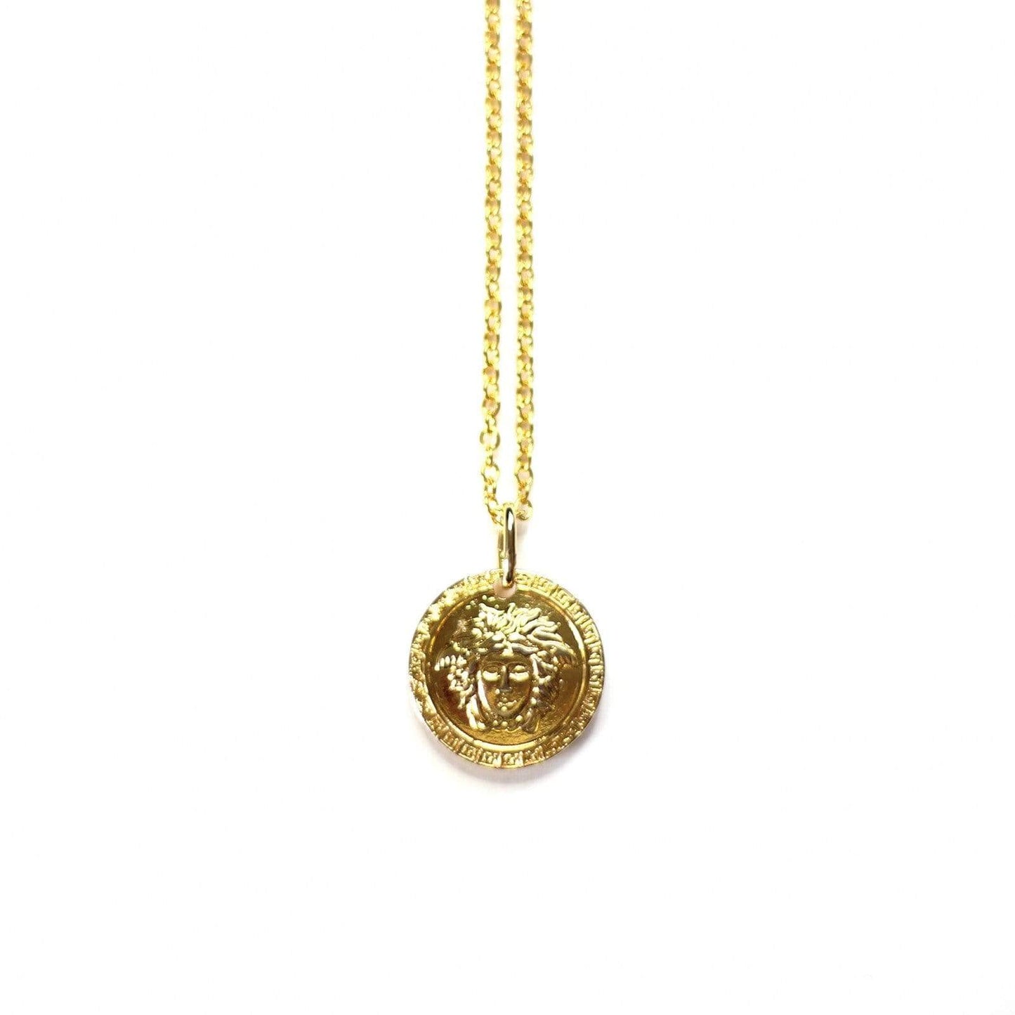 Gold Gianni Versace Double Sided Medusa Head Coin Pendent Chain RSTKD Vintage