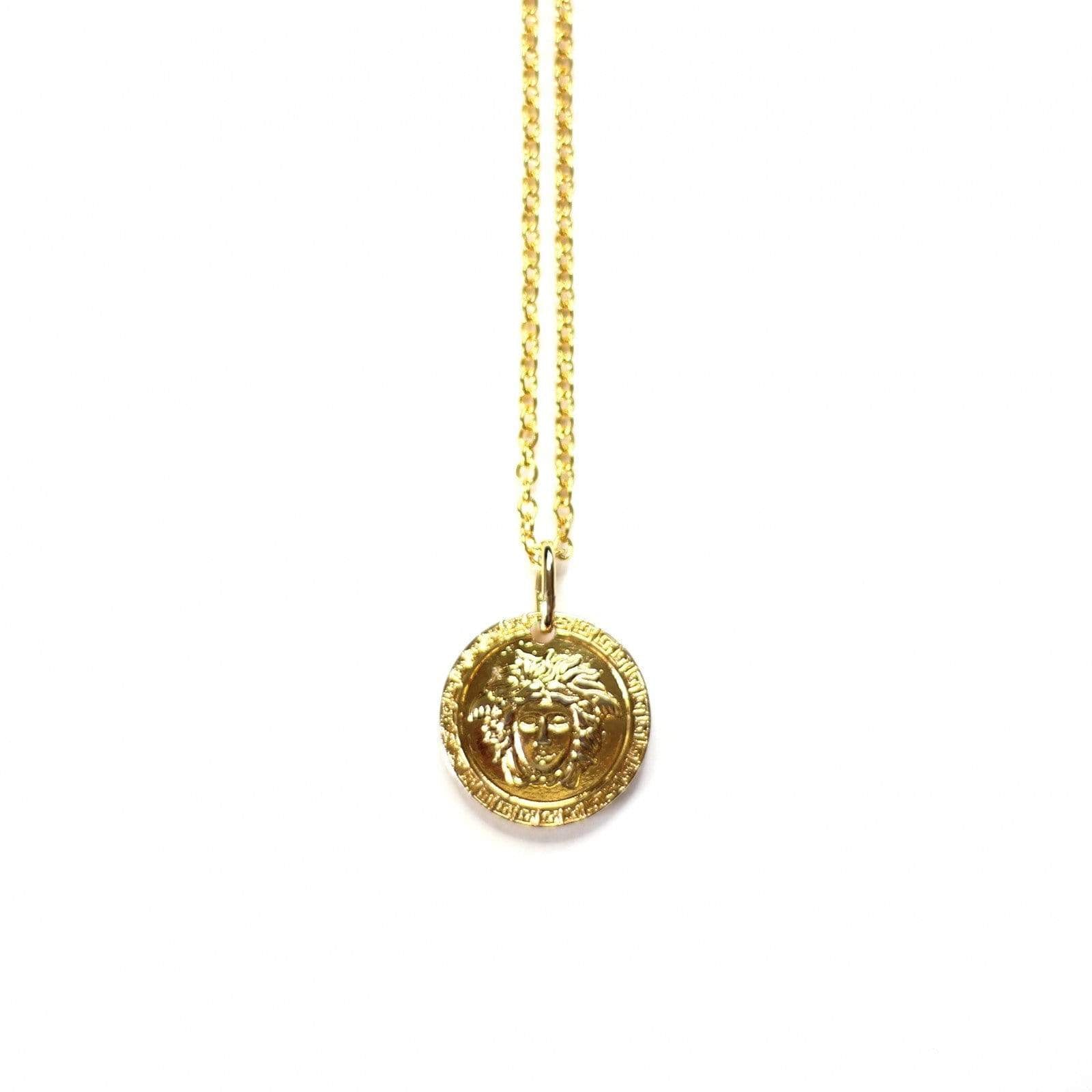 Gold Gianni Versace Double Sided Medusa Head Coin Pendent Chain RSTKD Vintage