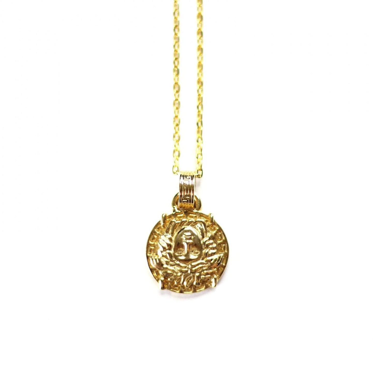 Gold Gianni Versace Large Upside Down Medusa Head Coin Chain with Greek Key Accents RSTKD Vintage