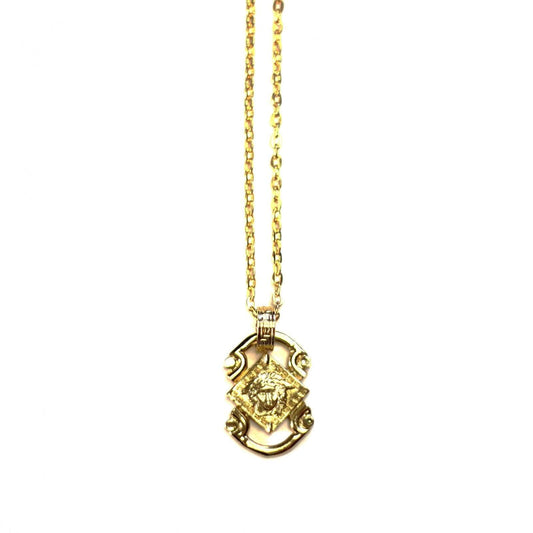 Gold Gianni Versace Medusa Head Greek Key Detailed Pendent Chain RSTKD Vintage