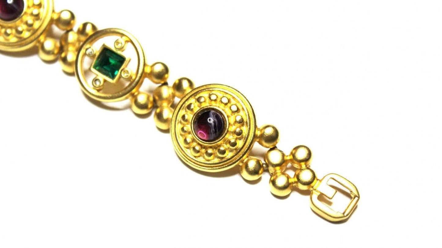 Gold Givenchy Bracelet with Green and Purple Accents RSTKD Vintage