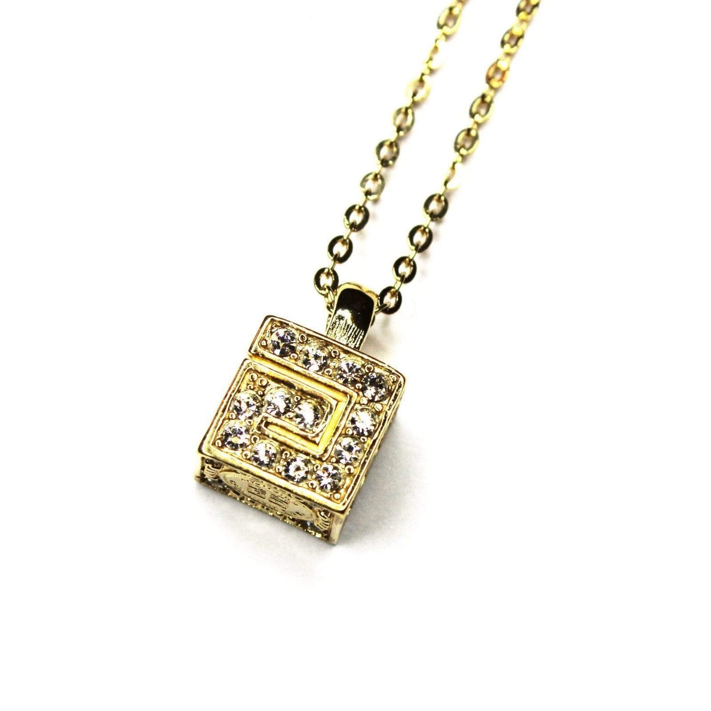 Gold Givenchy G Cube Normal Link Necklace with Crystal Accents RSTKD Vintage