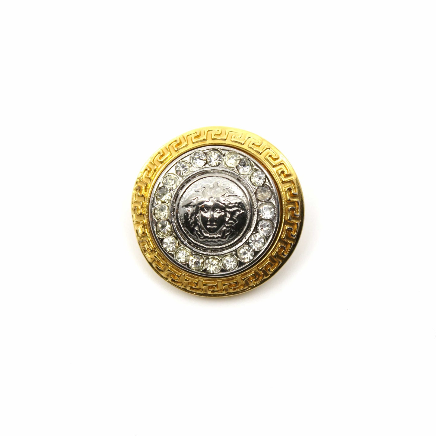 Gold/ Silver Gianni Versace Two Tone Medusa Head Pin with Crystal Accents RSTKD Vintage