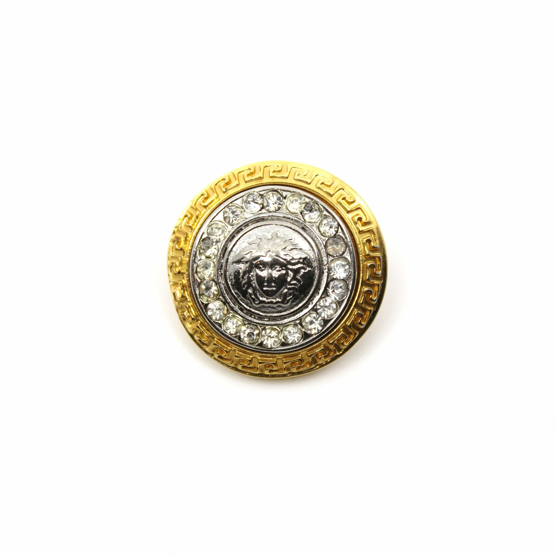 Gold/ Silver Gianni Versace Two Tone Medusa Head Pin with Crystal Accents RSTKD Vintage