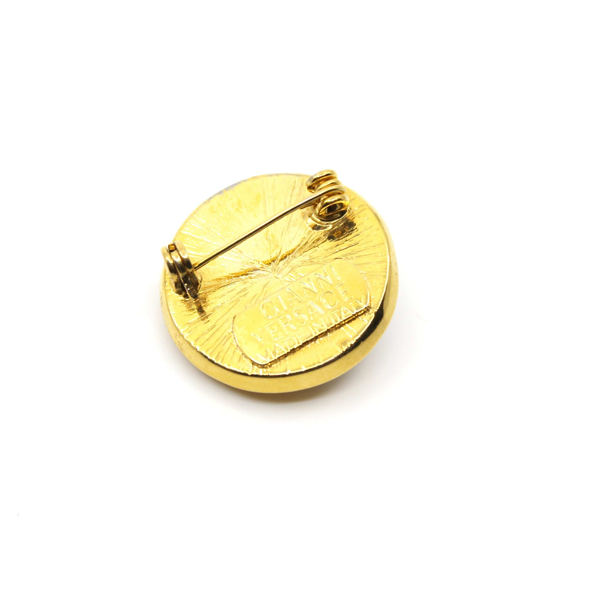 Gold/ Silver Gianni Versace Two Tone Medusa Head Pin with Crystal Accents RSTKD Vintage