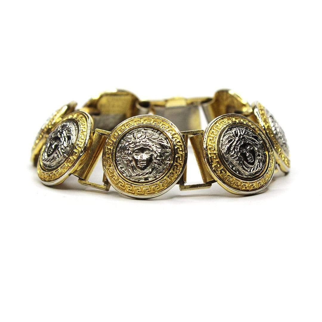 Gold/ Silver Vintage Gianni Versace Two Tone Greek Key and Medusa Head Bracelet RSTKD Vintage