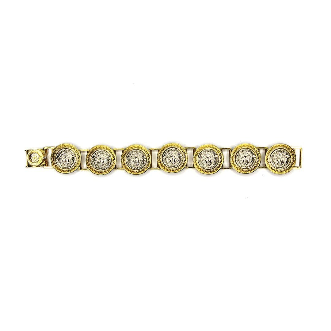 Gold/ Silver Vintage Gianni Versace Two Tone Greek Key and Medusa Head Bracelet RSTKD Vintage