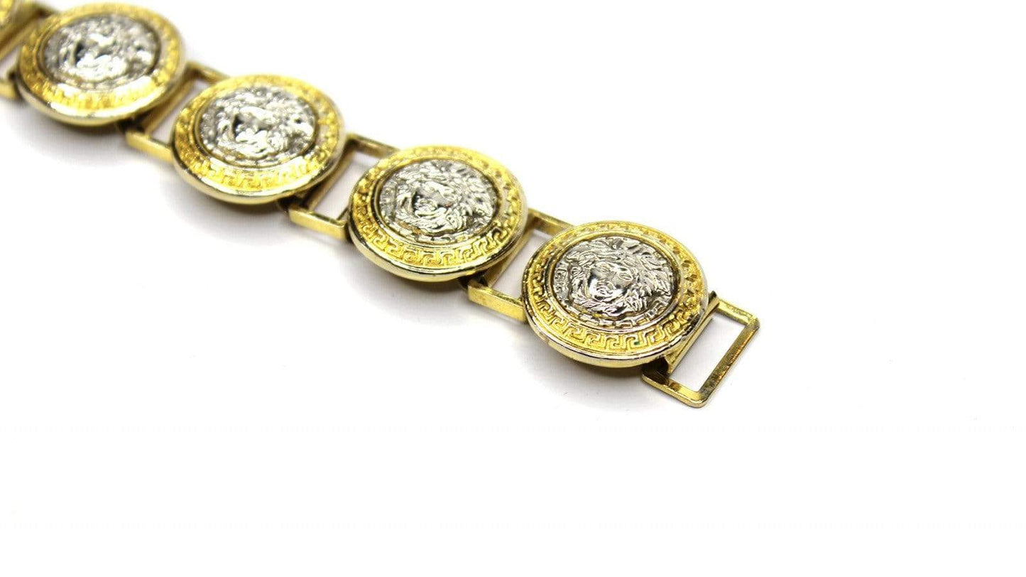 Gold/ Silver Vintage Gianni Versace Two Tone Greek Key and Medusa Head Bracelet RSTKD Vintage