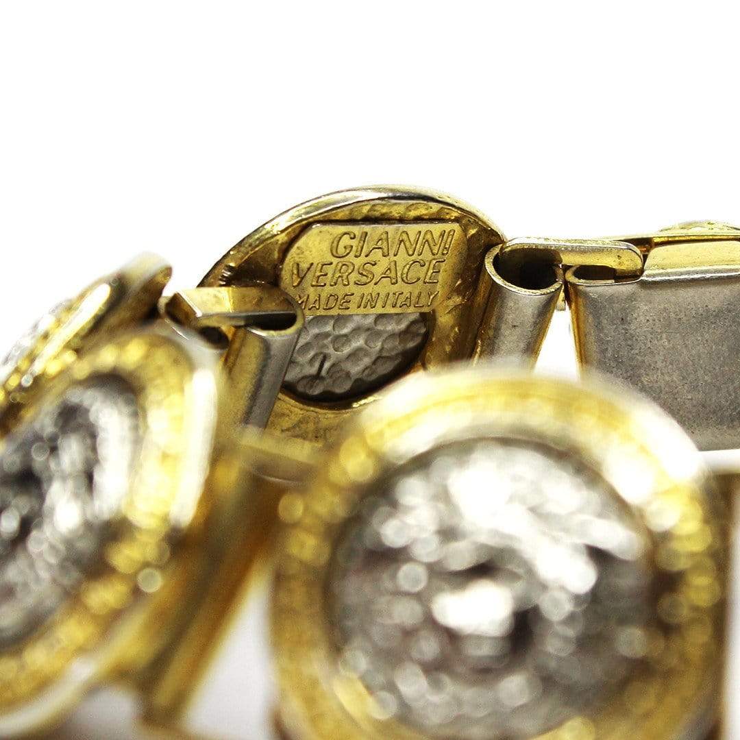 Gold/ Silver Vintage Gianni Versace Two Tone Greek Key and Medusa Head Bracelet RSTKD Vintage