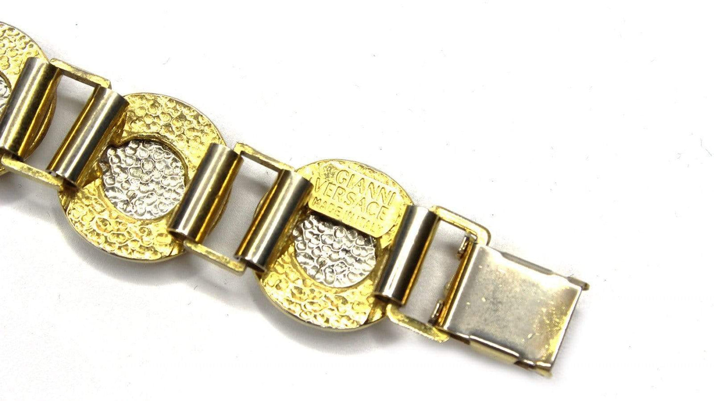 Gold/ Silver Vintage Gianni Versace Two Tone Greek Key and Medusa Head Bracelet RSTKD Vintage