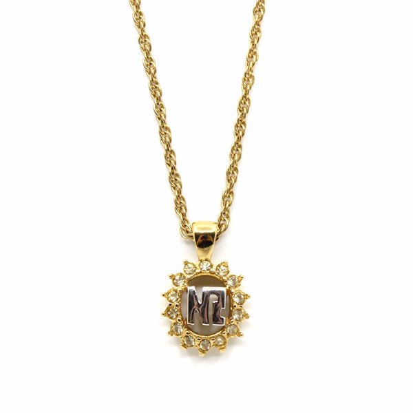 Gold Vintage Nina Ricci Pendant Necklace With Crystal Accents RSTKD Vintage