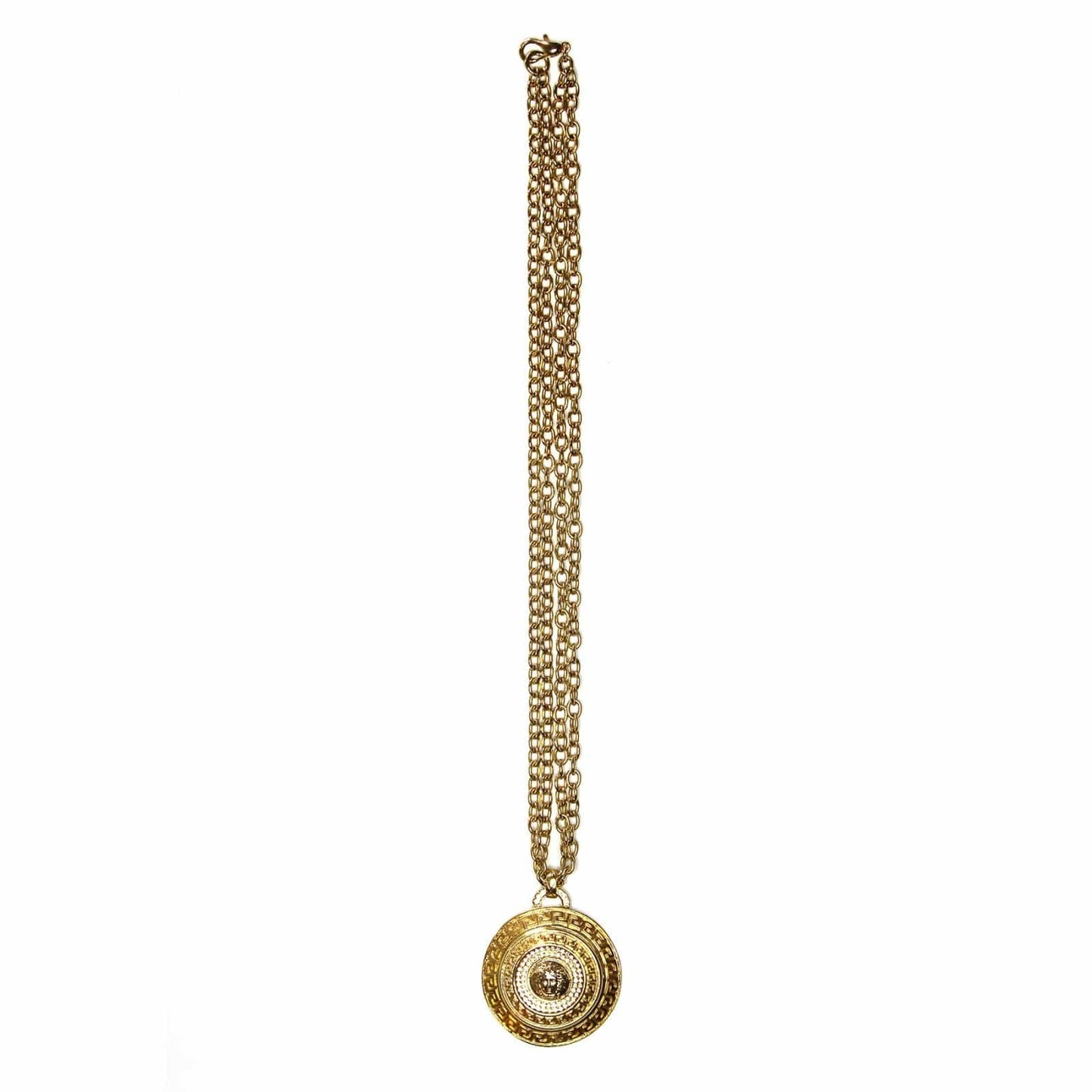 Gold Vintage Versace 3D Medusa Head Medallion Chain with Crystal Accents RSTKD Vintage