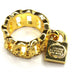Gold Vintage Versace Medusa Head and Greek Key Padlock Ring with Crystal Accents RSTKD Vintage