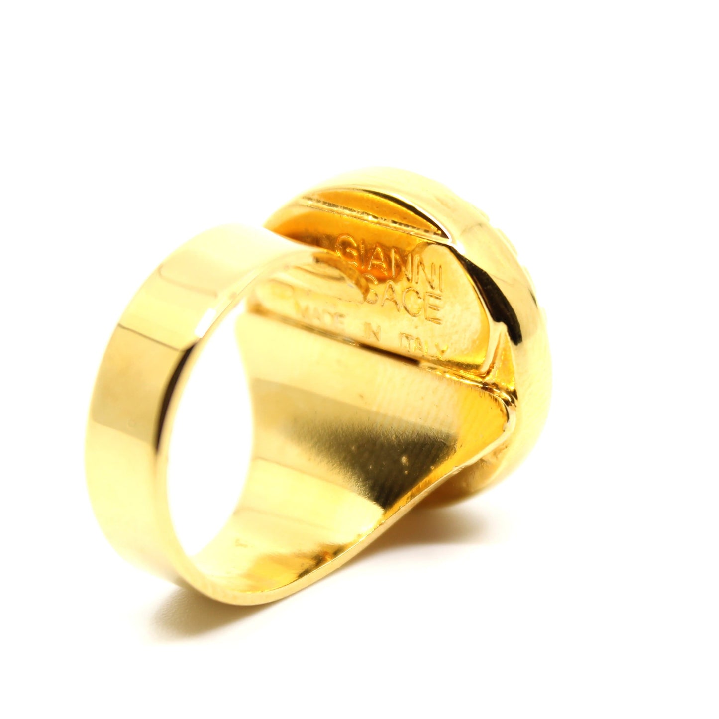 Gold Vintage Versace Mother Of Pearl Medusa Head Adjustable Ring RSTKD Vintage
