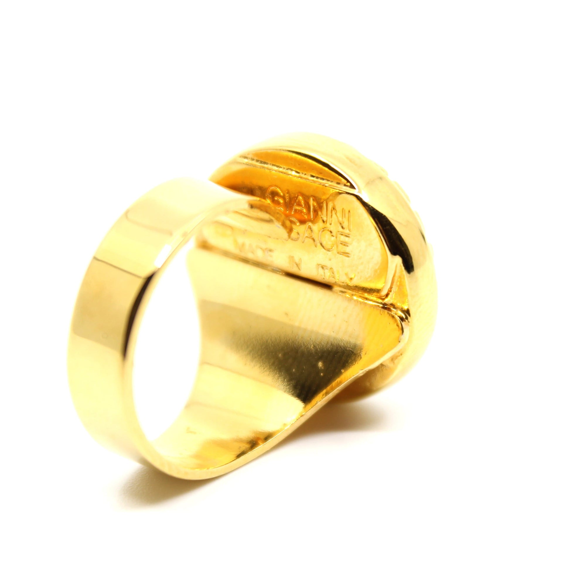 Gold Vintage Versace Mother Of Pearl Medusa Head Adjustable Ring RSTKD Vintage