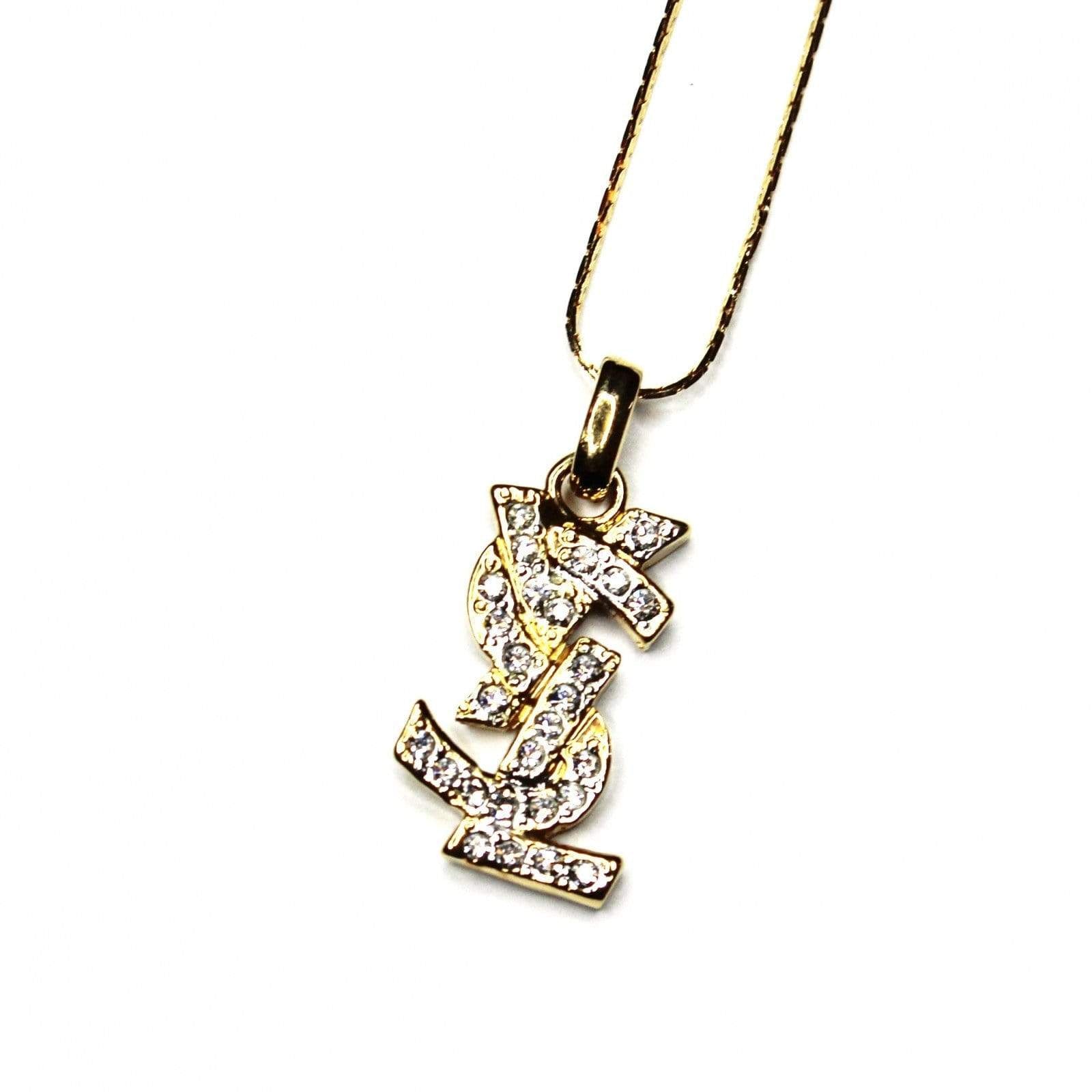 Gold YSL Logo Chain With Crystal Accents RSTKD Vintage