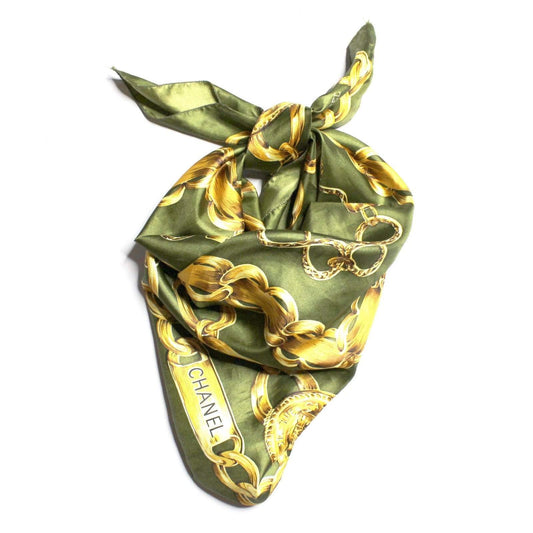 Green Vintage Silk Chanel Chains Scarf RSTKD Vintage