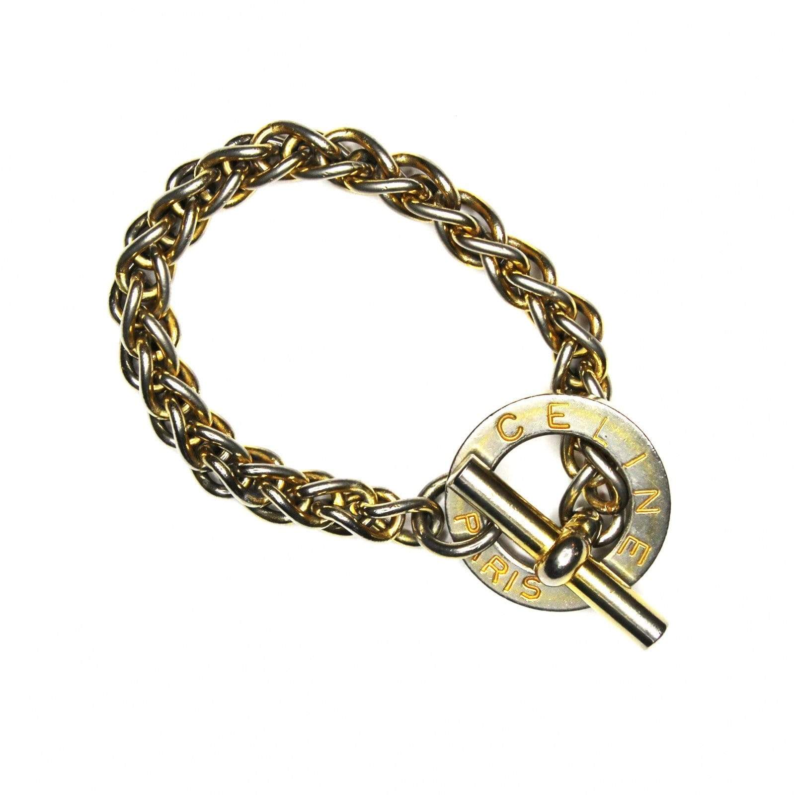 Heavy Gold Celine Paris Toggle Clasp Logo Bracelet RSTKD Vintage
