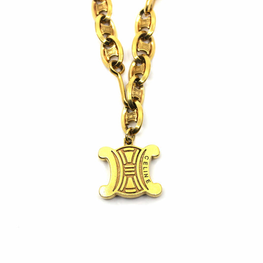 Heavy Gold Vintage Celine Logo Necklace RSTKD Vintage