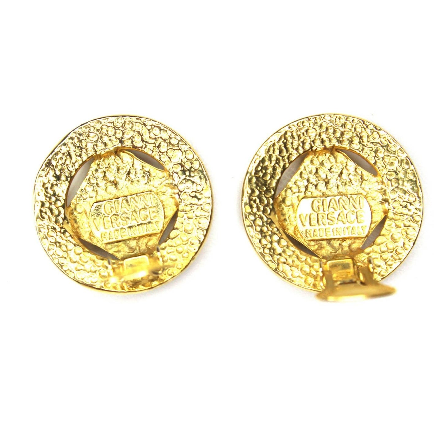 Round Gold Vintage Versace Medusa Head and Greek Key Earrings RSTKD Vintage
