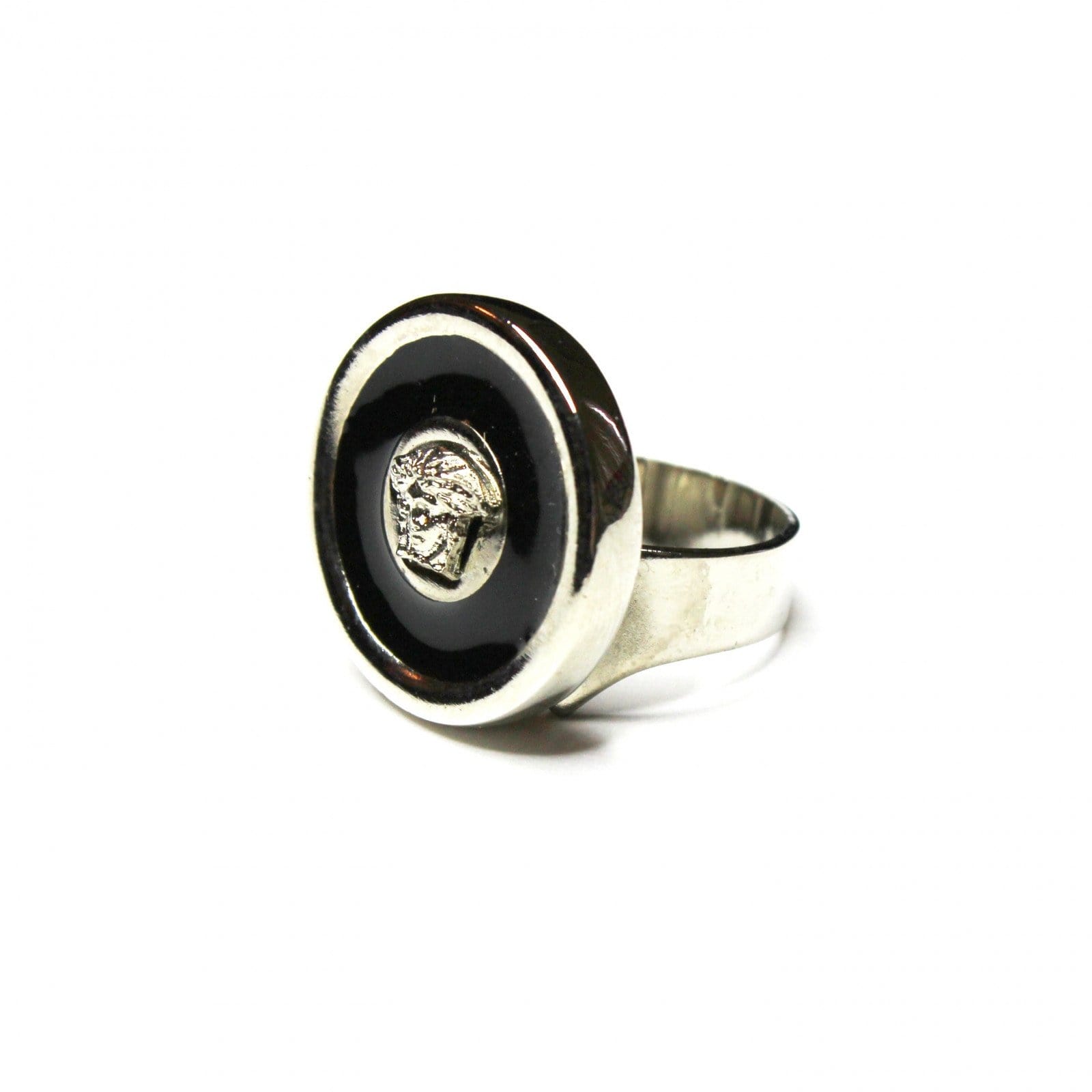 Silver and Black Enamel Gianni Versace Medusa Head Ring RSTKD Vintage