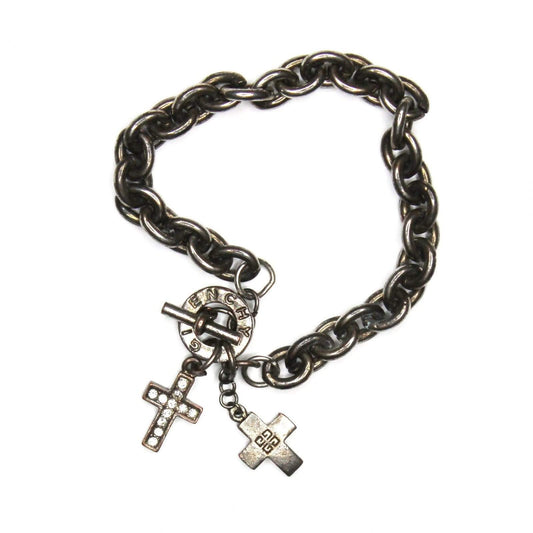 Silver Givenchy Cross Charm Bracelet with Crystal Accents RSTKD Vintage