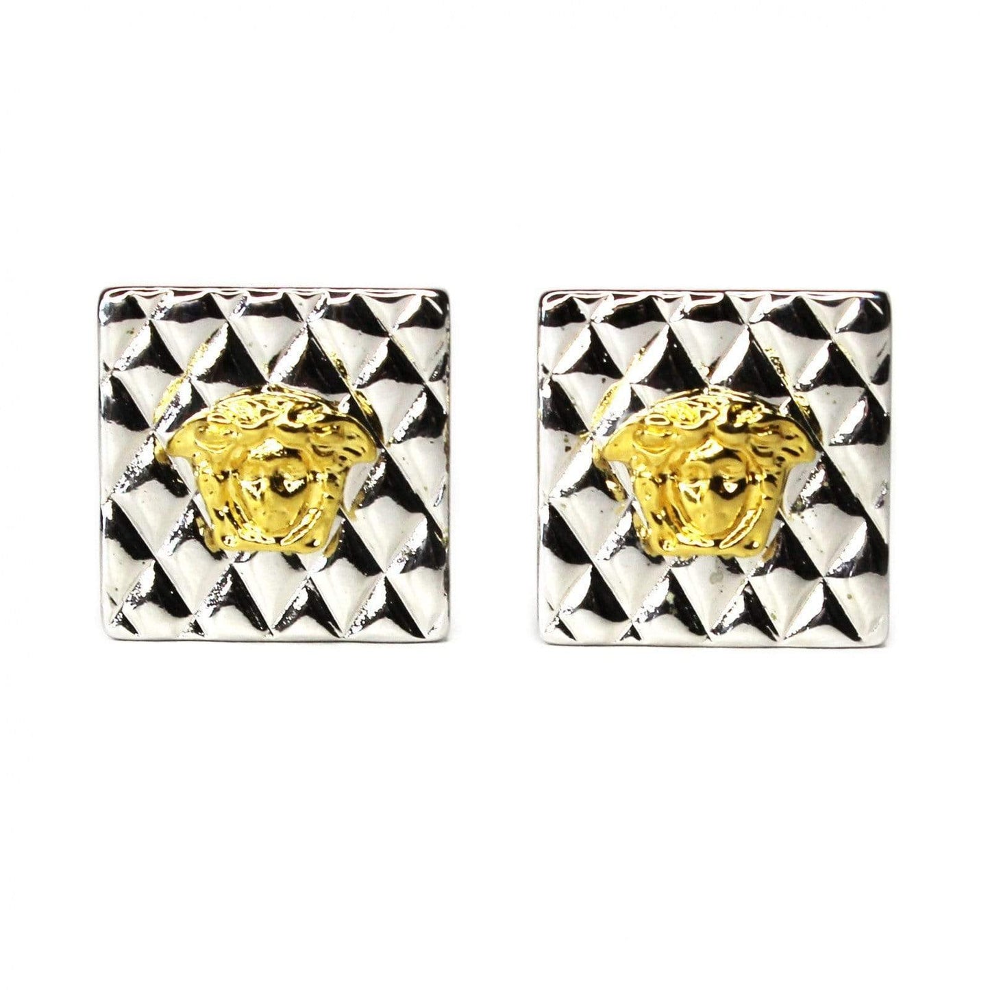 Silver/ Gold Vintage Versace Quilted Medusa Head Earrings RSTKD Vintage