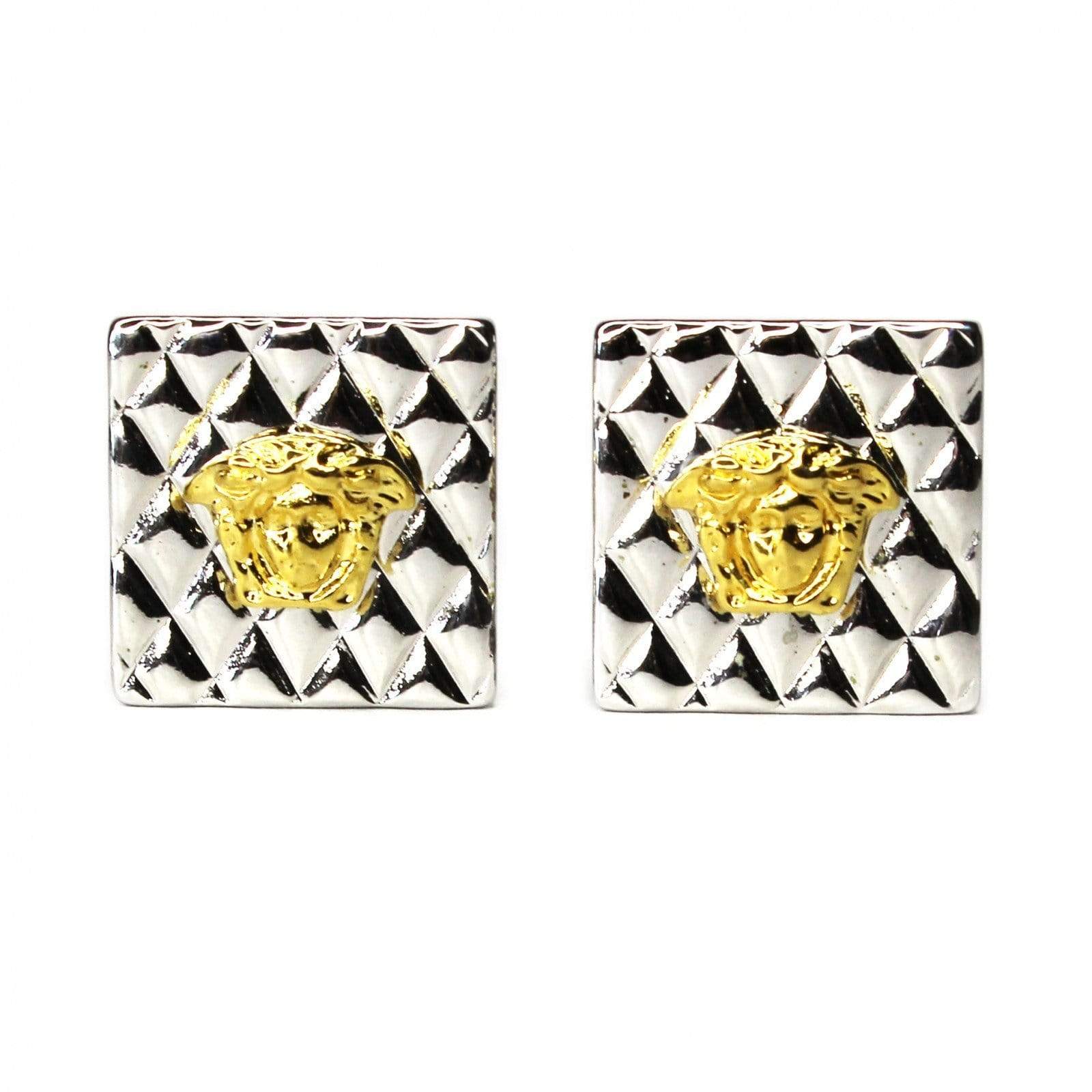 Silver/ Gold Vintage Versace Quilted Medusa Head Earrings RSTKD Vintage