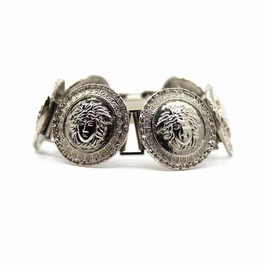 Silver Vintage Gianni Versace Medusa Head Coin Bracelet RSTKD Vintage
