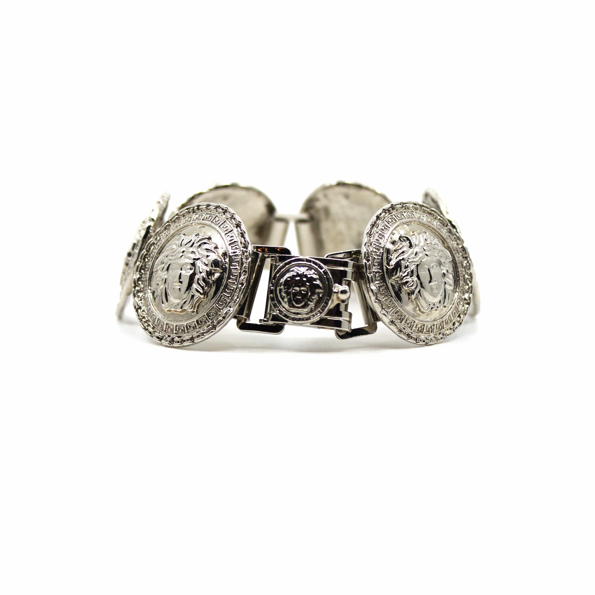 Silver Vintage Gianni Versace Medusa Head Coin Bracelet RSTKD Vintage