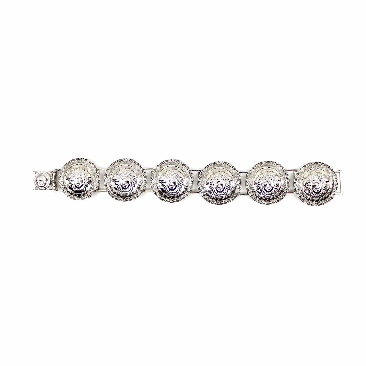 Silver Vintage Gianni Versace Medusa Head Coin Bracelet RSTKD Vintage
