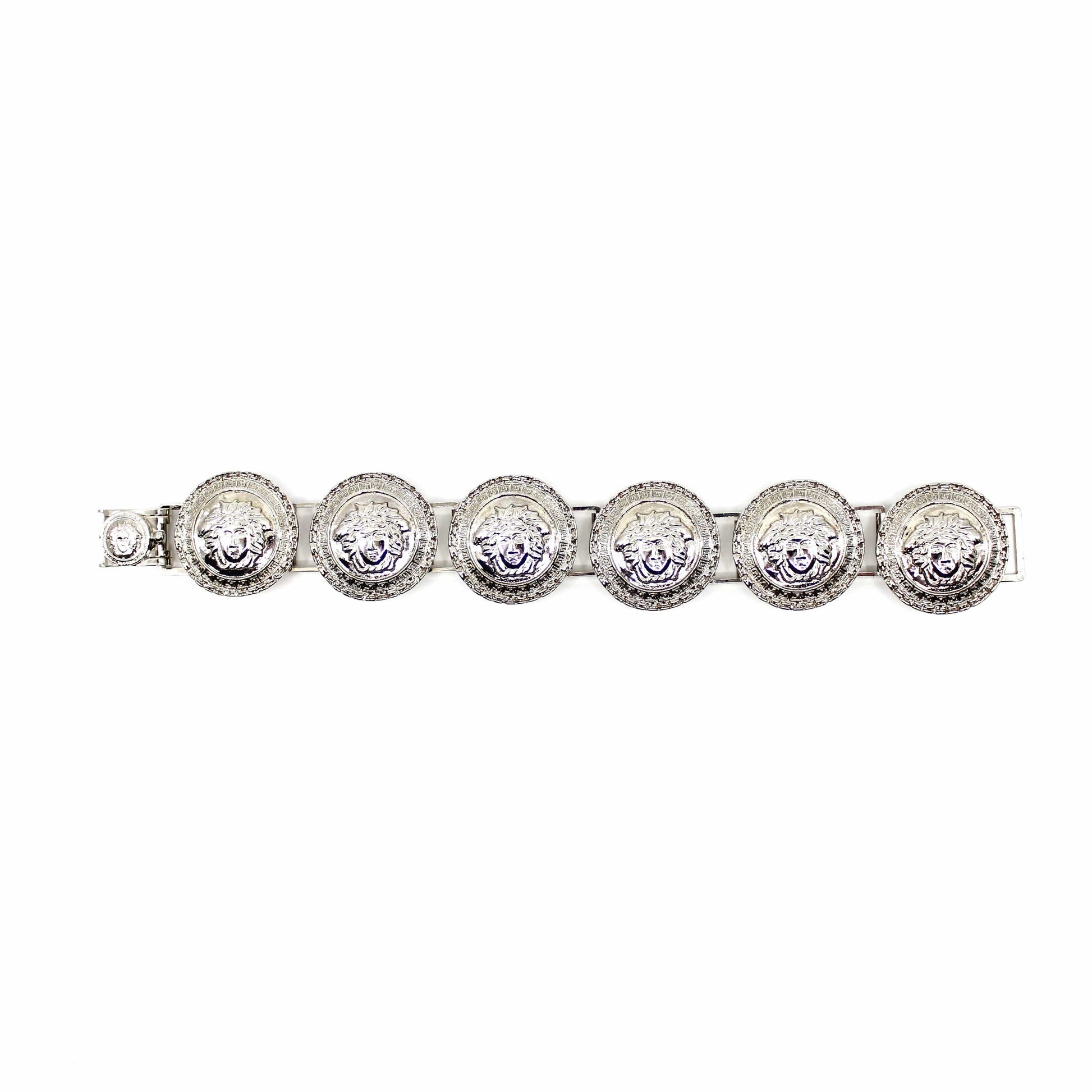 Silver Vintage Gianni Versace Medusa Head Coin Bracelet RSTKD Vintage