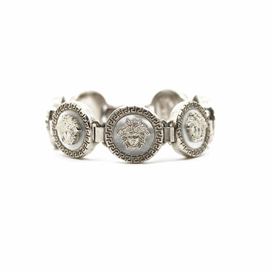 Silver Vintage Gianni Versace Mother of Pearl Medusa Head Bracelet RSTKD Vintage