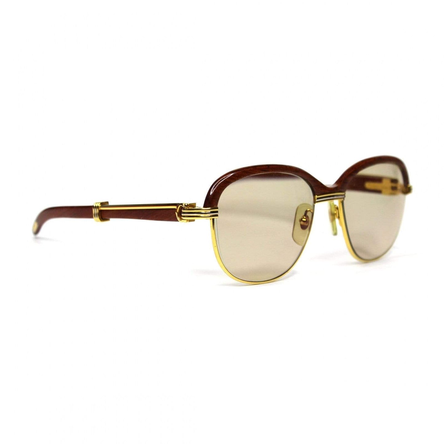 Vintage Cartier Malmaison Palisander Rosewood Gold Sunglasses RSTKD Vintage