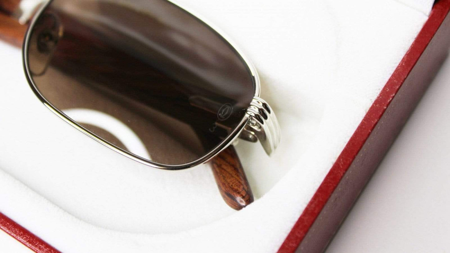 Vintage Cartier Palisander Rosewood Breteuil Platinum Sunglasses RSTKD Vintage