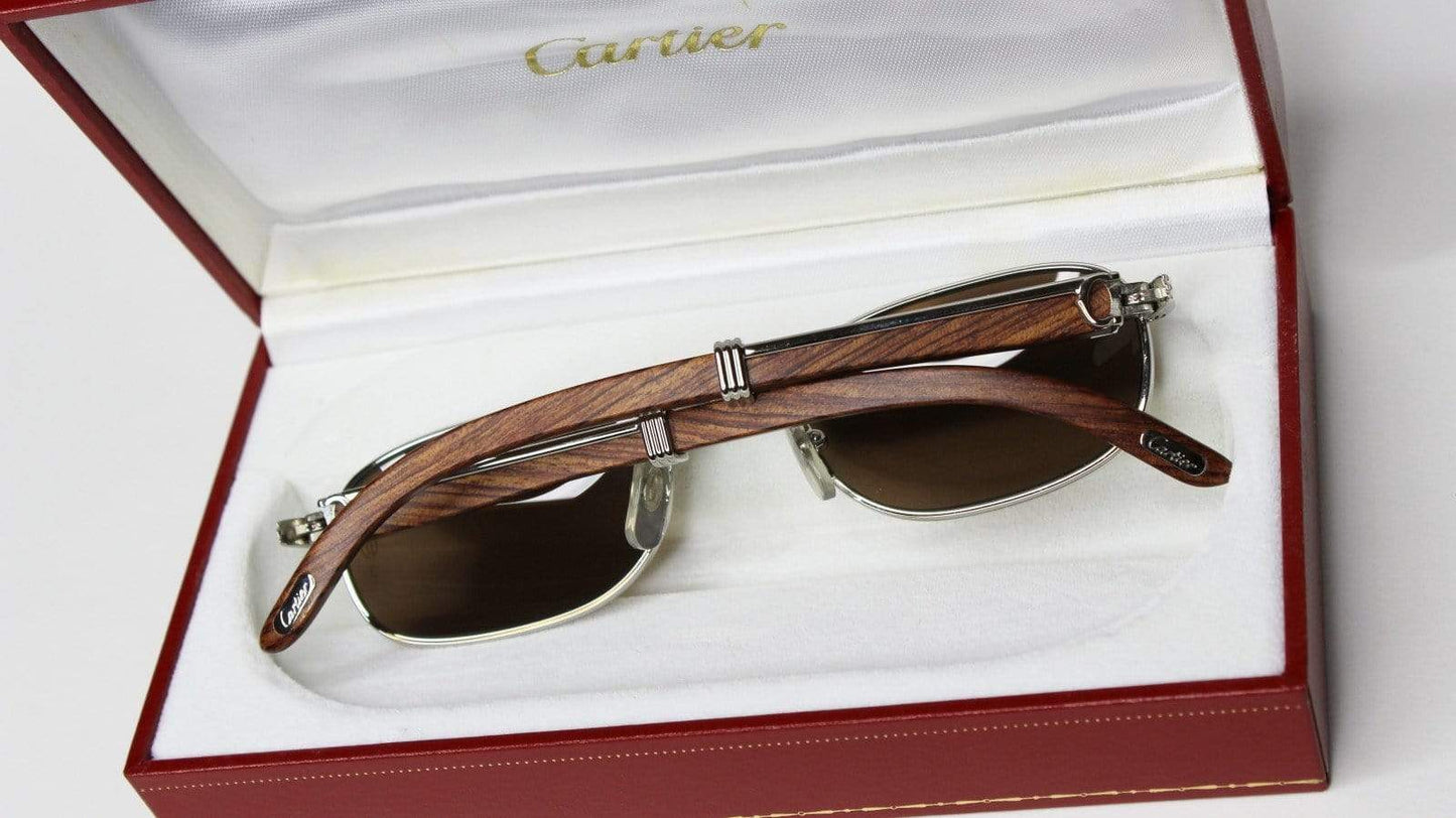 Vintage Cartier Palisander Rosewood Breteuil Platinum Sunglasses RSTKD Vintage