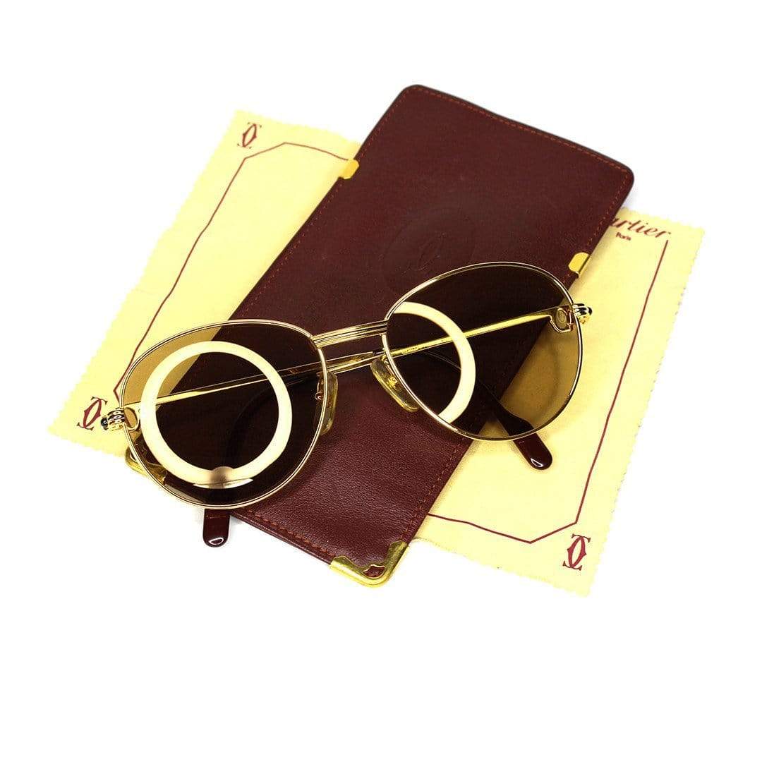 Vintage Cartier S Sapphire Gold Sunglasses RSTKD Vintage