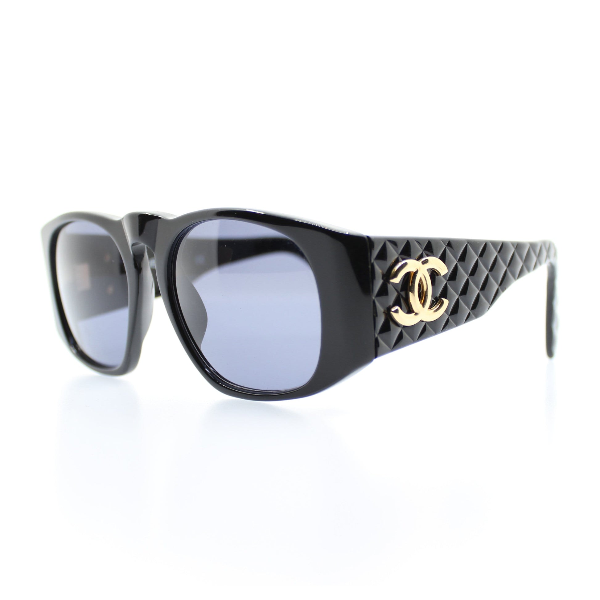 9) Pre-Owned authentic CHANEL black classic sunglasses with blue lenses