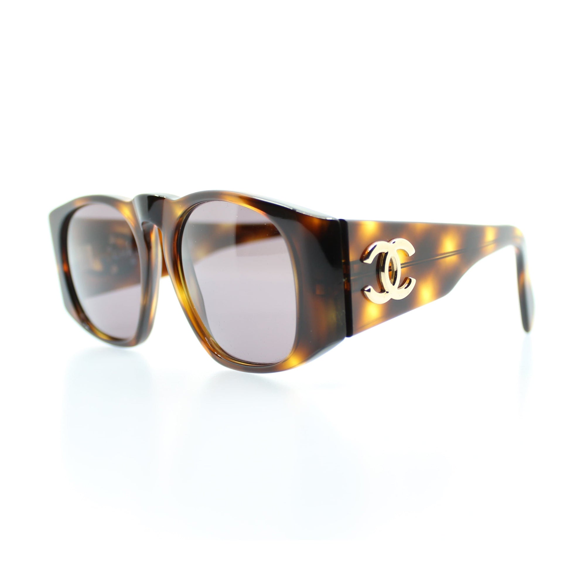 CHANEL Sunglasses Vintage Rare Gold Brown Lens Rectangular