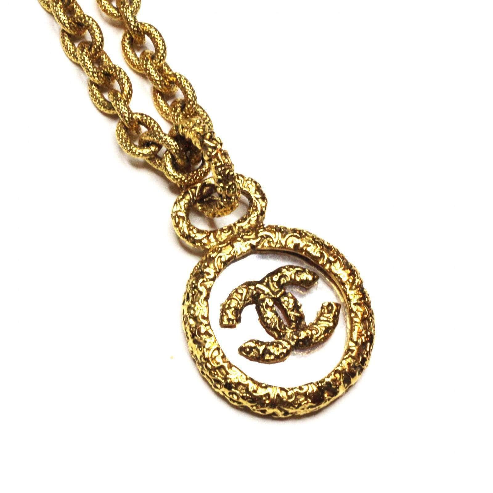 Vintage Chanel Detailed Glass / Gold Logo Pendent Chain RSTKD Vintage