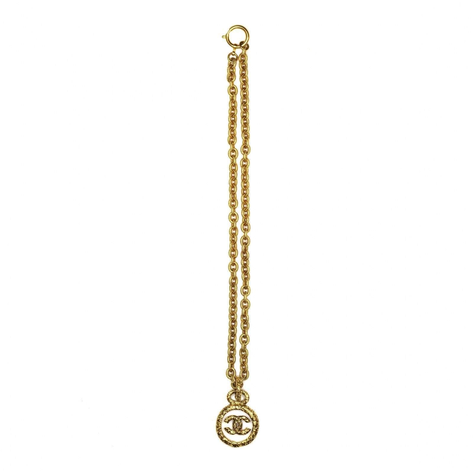 Vintage Chanel Detailed Glass / Gold Logo Pendent Chain RSTKD Vintage