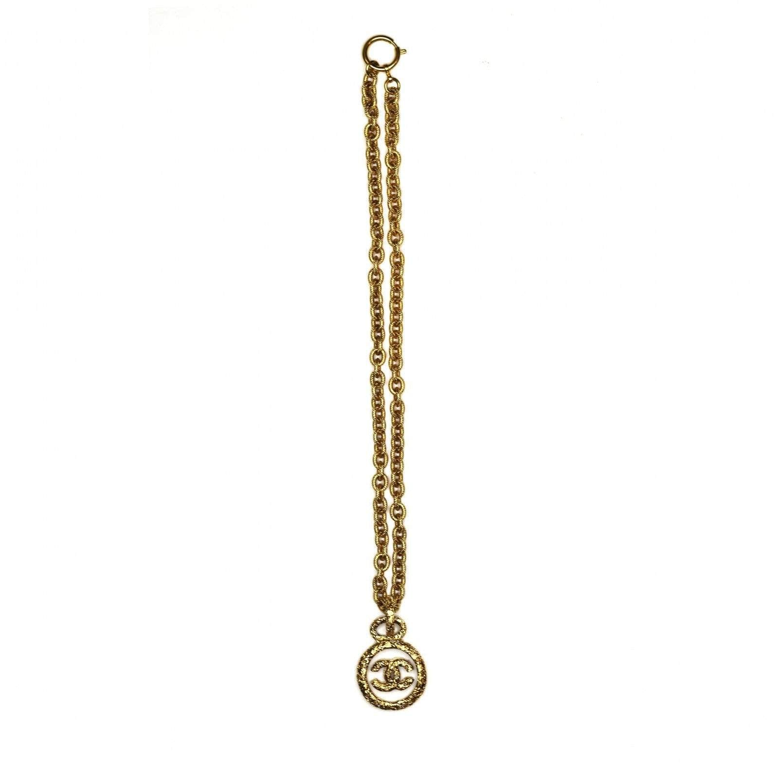 Vintage Chanel Detailed Glass / Gold Logo Pendent Chain RSTKD Vintage