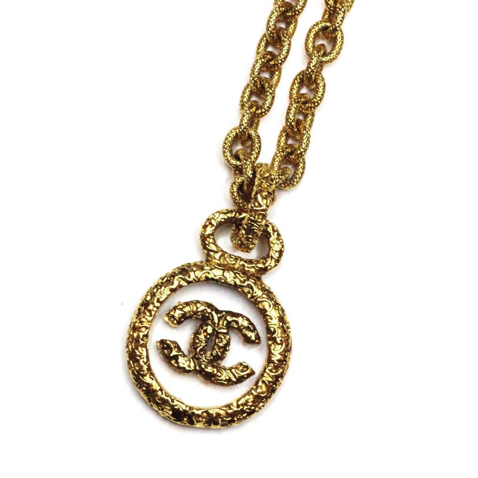 Vintage Chanel Detailed Glass / Gold Logo Pendent Chain RSTKD Vintage
