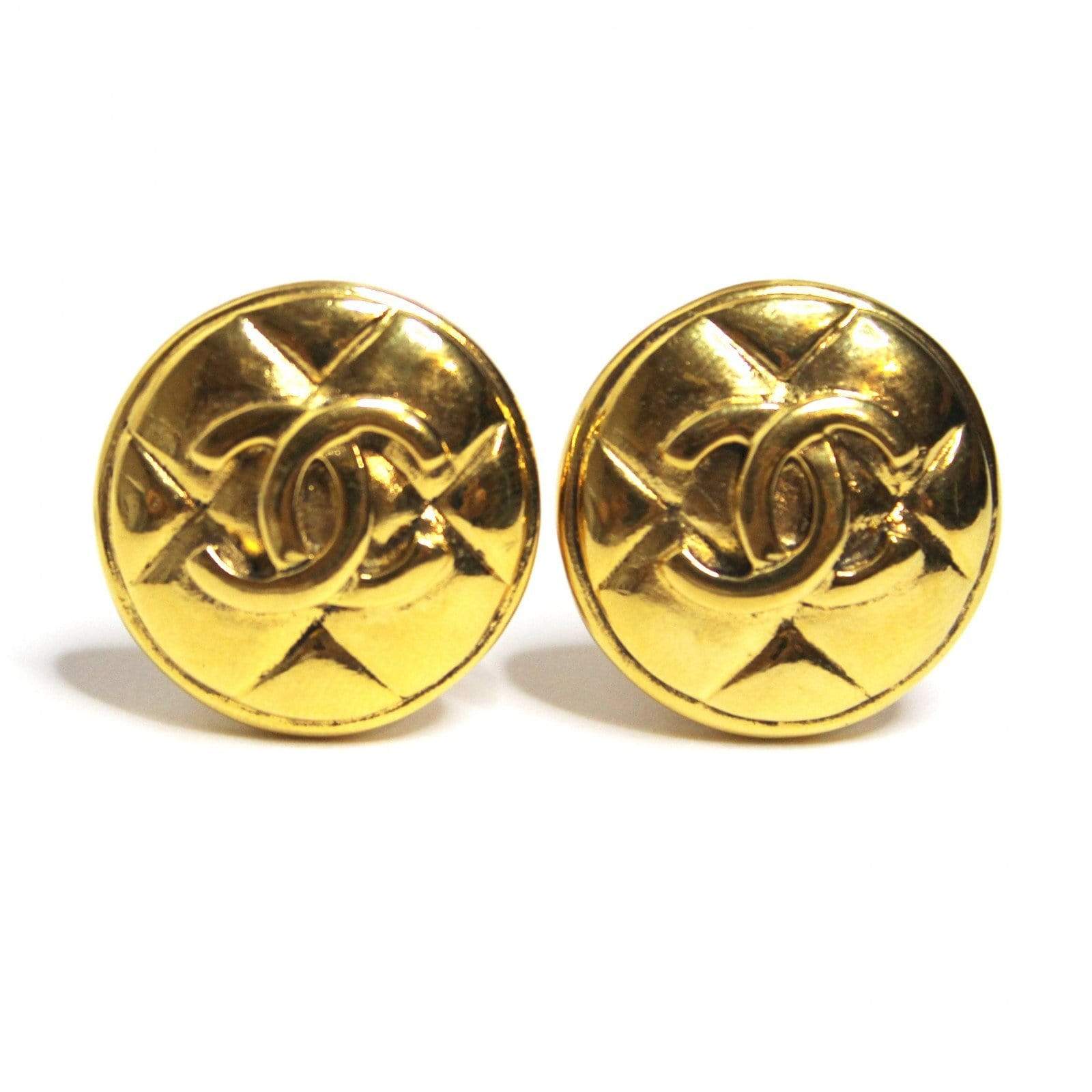 Vintage Gold Quilted Chanel Clip on Earrings RSTKD Vintage