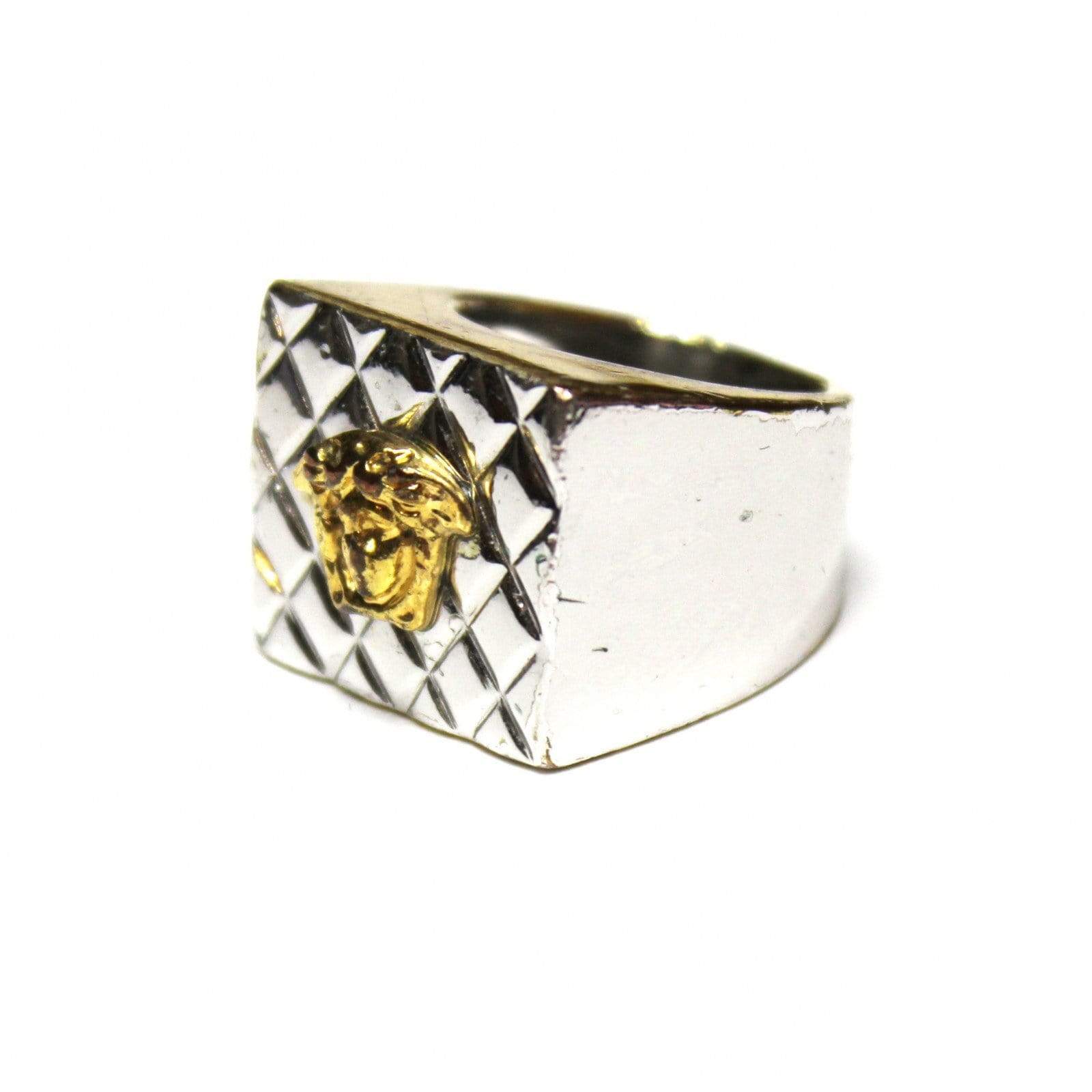 Vintage Silver/ Gold Quilted Gianni Versace Medusa Head Pinky Ring RSTKD Vintage